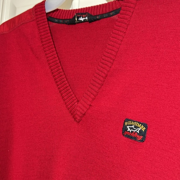 Paul & Shark Yachting Wool Blend Elbow patch red v neck sweater - Picture 2 of 12